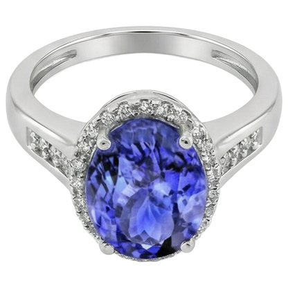 Big Tanzanite With Small Natural Earth Mined Diamonds 5.75 Carats Ring White Gold 14K