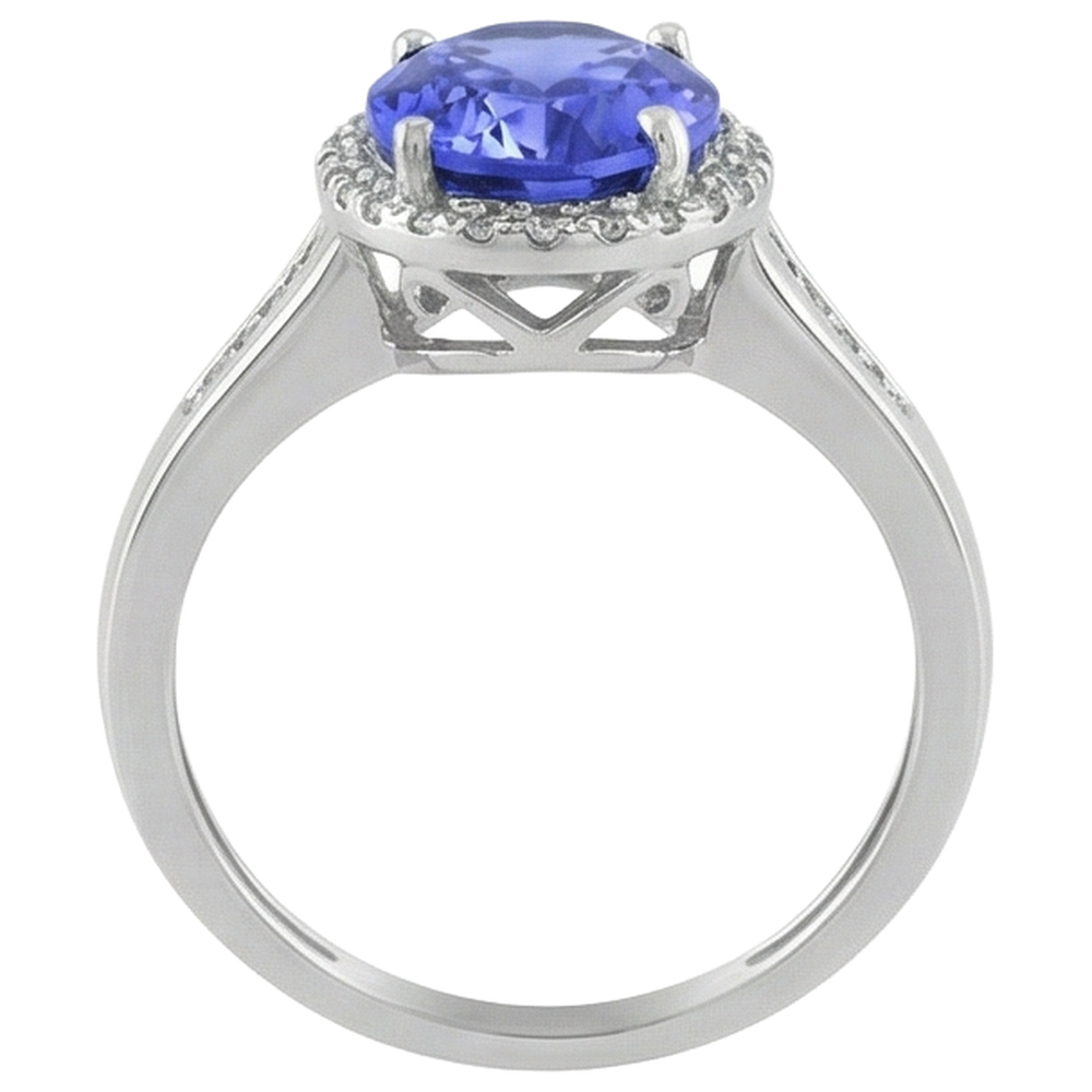 Big Tanzanite With Small Natural Earth Mined Diamonds 5.75 Carats Ring White Gold 14K