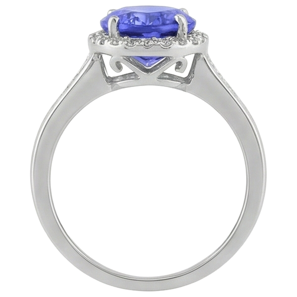 Big Tanzanite With Small Natural Earth Mined Diamonds 5.75 Carats Ring White Gold 14K