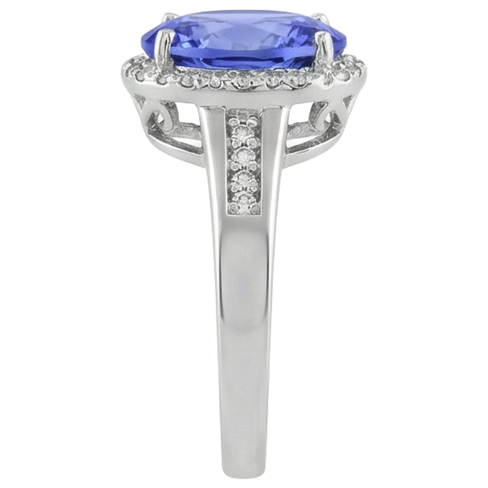 Big Tanzanite With Small Natural Earth Mined Diamonds 5.75 Carats Ring White Gold 14K
