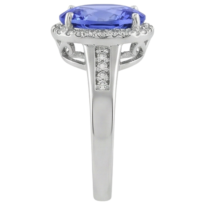 Big Tanzanite With Small Natural Earth Mined Diamonds 5.75 Carats Ring White Gold 14K