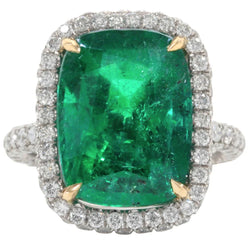 Big 16.25 Carats Green Emerald & Diamond Wedding Ring Gold 14K