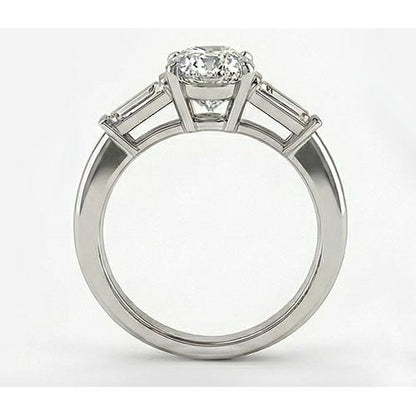 Big 3 Carat Oval Natural Real Diamond ( Not Lab Grown ) Ring Three Stone Gold Jewelry