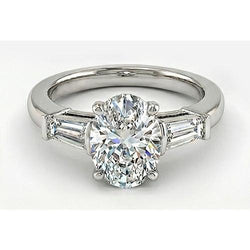 Big 3 Carat Oval Natural Real Diamond ( Not Lab Grown ) Ring Three Stone Gold Jewelry