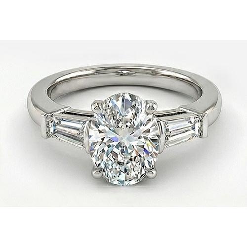 Big 3 Carat Oval Natural Real Diamond ( Not Lab Grown ) Ring Three Stone Gold Jewelry