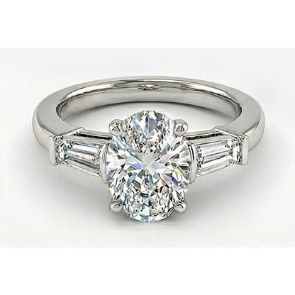 Big 3 Carat Oval Natural Real Diamond ( Not Lab Grown ) Ring Three Stone Gold Jewelry