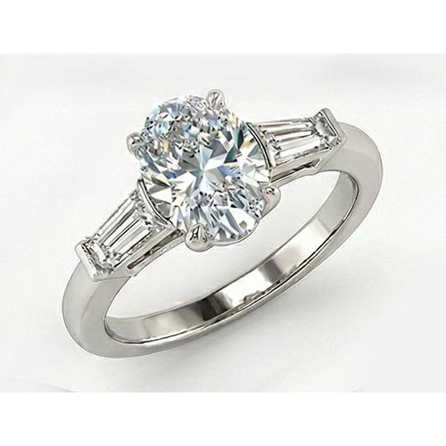 Big 3 Carat Oval Natural Real Diamond ( Not Lab Grown ) Ring Three Stone Gold Jewelry