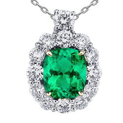 Big 6 Carat Green Emerald GIA And Real Diamond Pendant