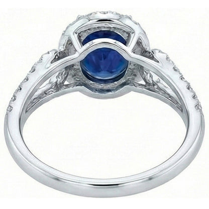 Big Ceylon Sapphire With Natural Earth Mined Diamonds Wedding Ring 5 Carat White Gold 14K