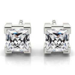 Big Diamond Stud Earrings 10 Ct. Gold Mine Square Cut Old Miner