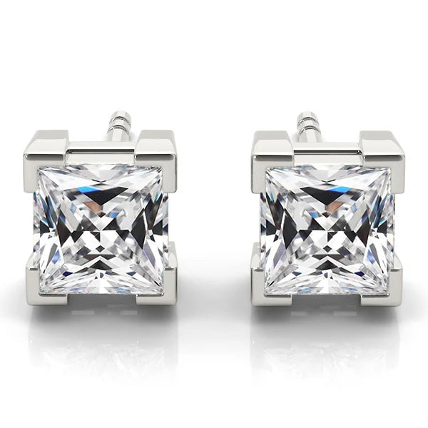 Big Diamond Stud Earrings 10 Ct. Gold Mine Square Cut Old Miner