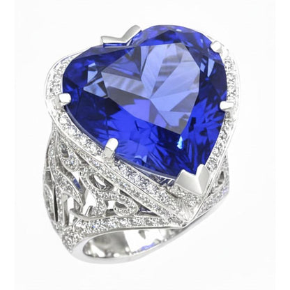 Big Heart Cut Blue Sapphire Ring