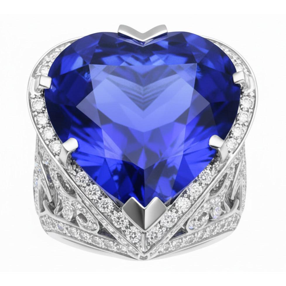 Big Heart Cut Blue Sapphire Ring