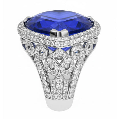 Big Heart Cut Blue Sapphire Ring