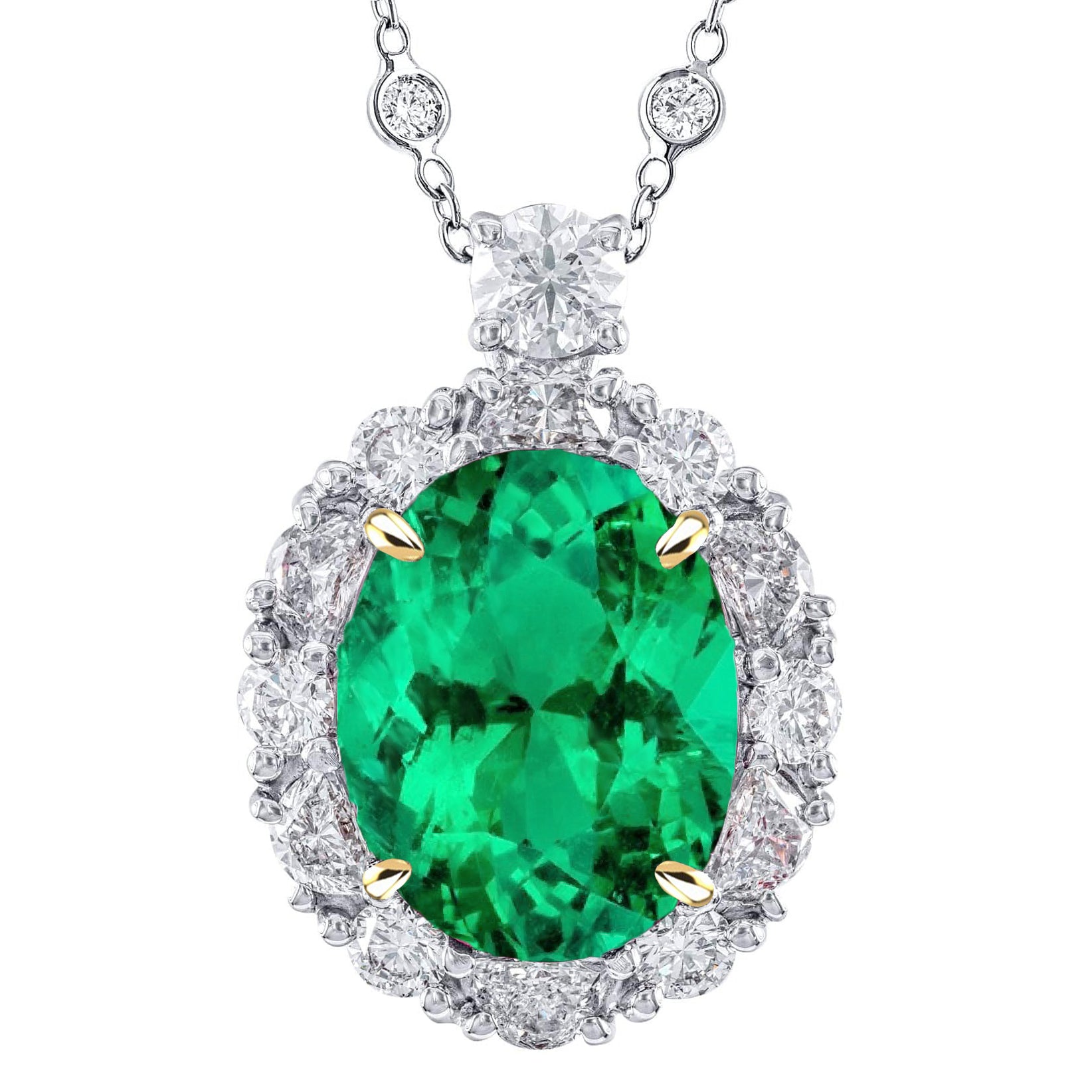 Big Oval Colombian Green Emerald Pendant Prong Set