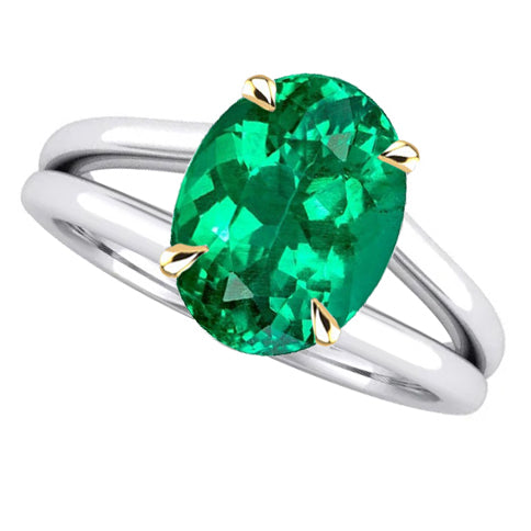 Big Oval Gemstone Ring Green Emerald Birthstone