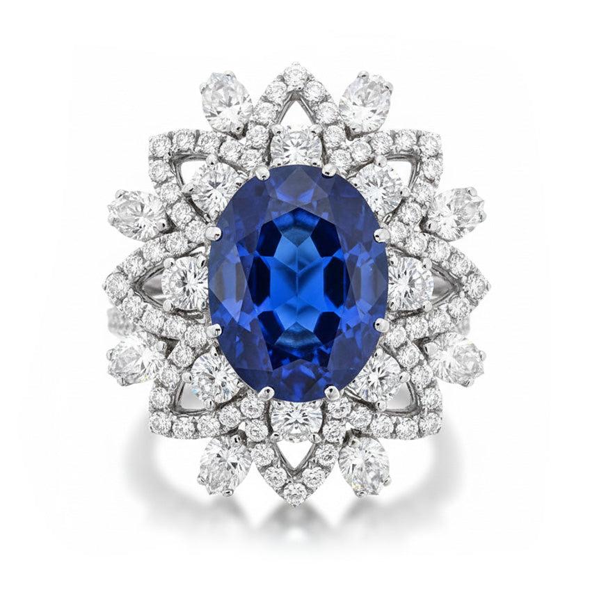 Big Oval Sapphire IGI CERTIFIED Diamond Ring