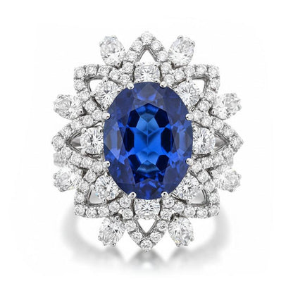 Big Oval Sapphire IGI CERTIFIED Diamond Ring