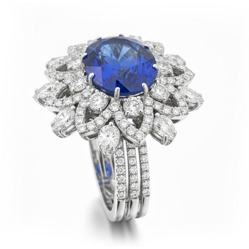 Big Oval Sapphire IGI CERTIFIED Diamond Ring