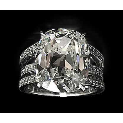 Big Cushion Cut Lab Grown Diamond Engagement Ring 11.07 Carats White Gold 14K