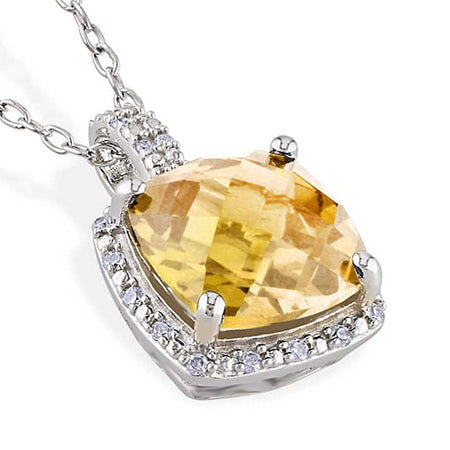 Big Cushion Madeira Citrine With Natural Earth Mined Diamonds 26.75 Ct Pendant Gold 14K