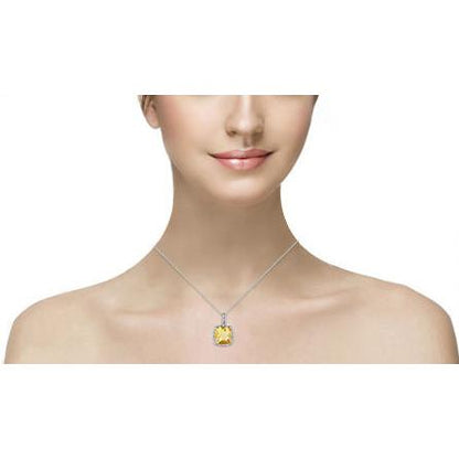 Big Cushion Madeira Citrine With Natural Earth Mined Diamonds 26.75 Ct Pendant Gold 14K