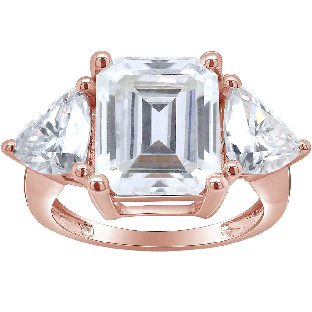 Big Emerald Cut Lab Grown Diamond Anniversary 3 Stone Ring Rose Gold 14K