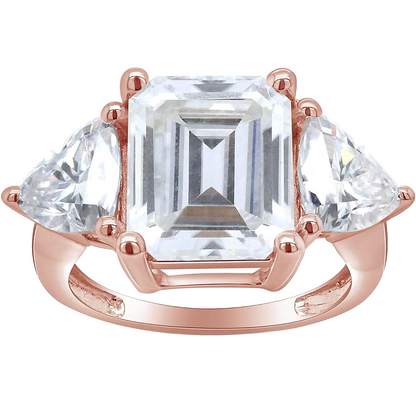 Big Emerald Cut Lab Grown Diamond Anniversary 3 Stone Ring Rose Gold 14K