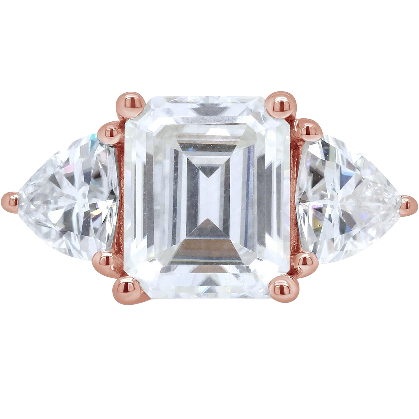Big Emerald Cut Lab Grown Diamond Anniversary 3 Stone Ring Rose Gold 14K
