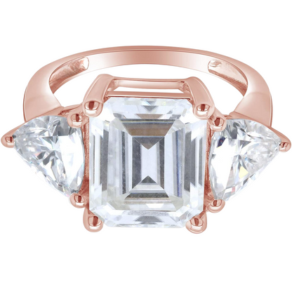 Big Emerald Cut Lab Grown Diamond Anniversary 3 Stone Ring Rose Gold 14K
