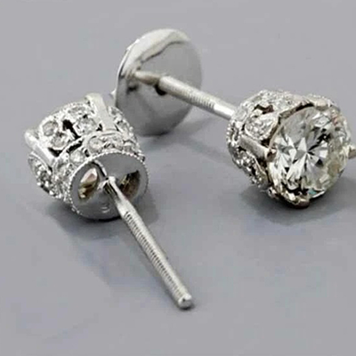Big Gorgeous Round Solitaire GIA CERTIFIED Lab Grown Diamond Stud Earring White Gold 4 Carats