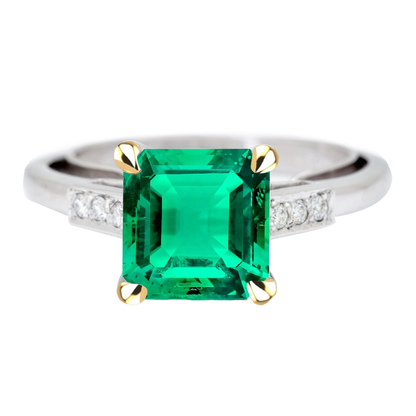 Big Green Emerald Anniversary Ring With Diamonds