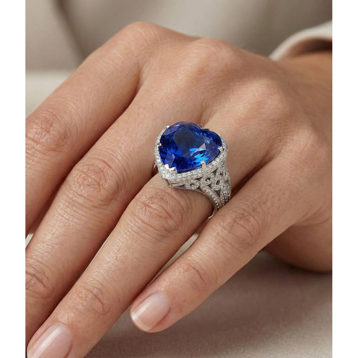 Big Heart Cut Blue Sapphire Ring