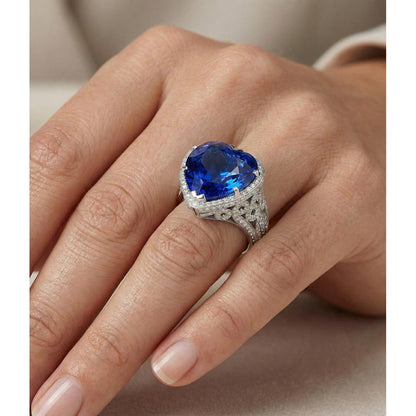 Big Heart Cut Blue Sapphire Ring