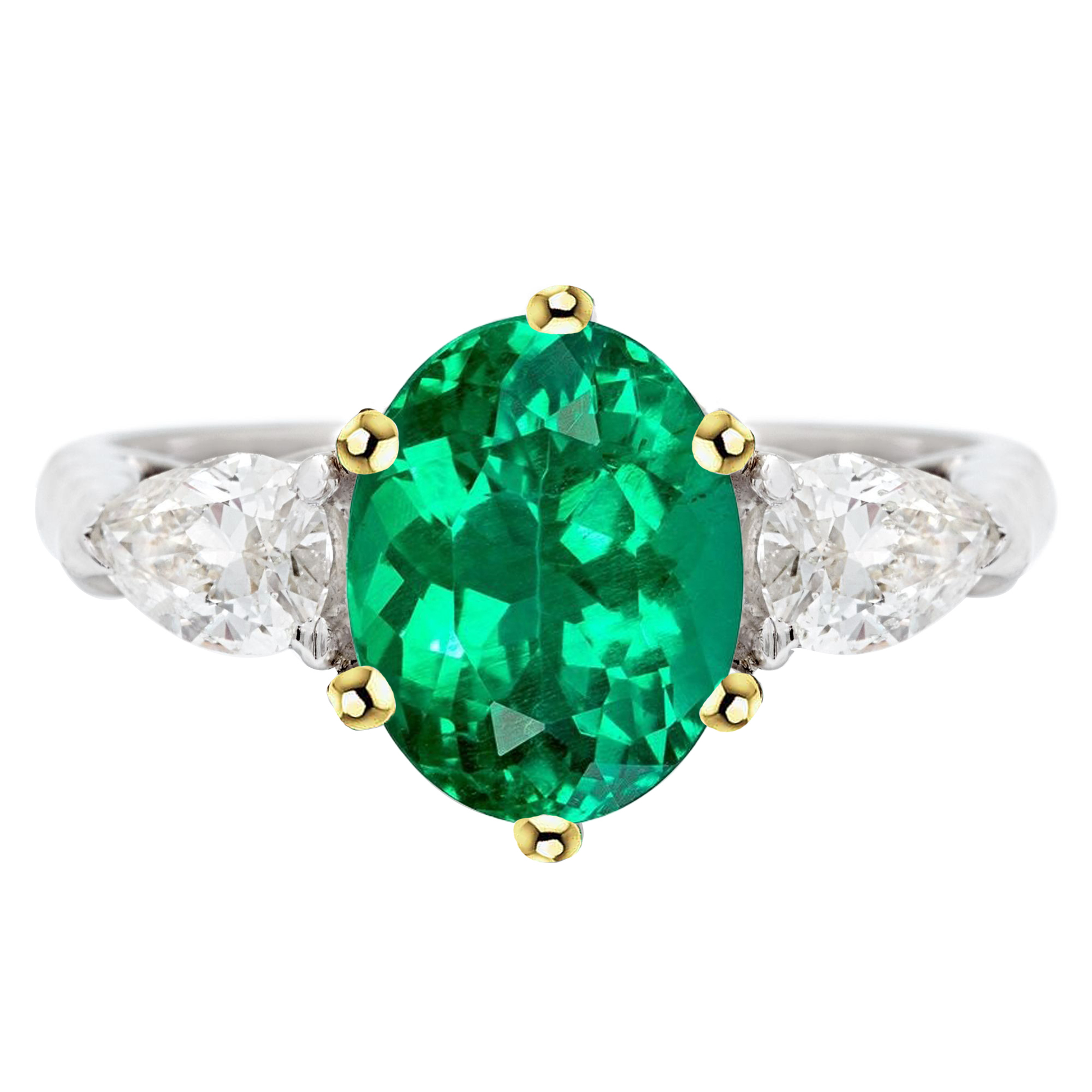 Big Oval Gemstone Jewelry Green Emerald 3 Stone Ring
