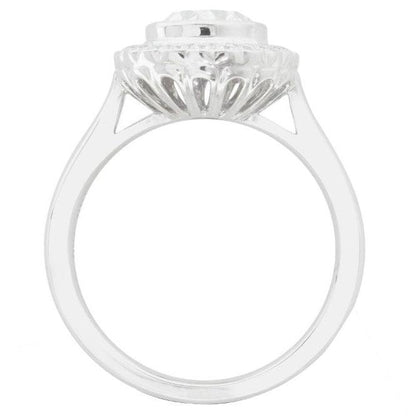Big Oval Lab Grown Diamond Engagement Halo Ring Bezel Set White Gold