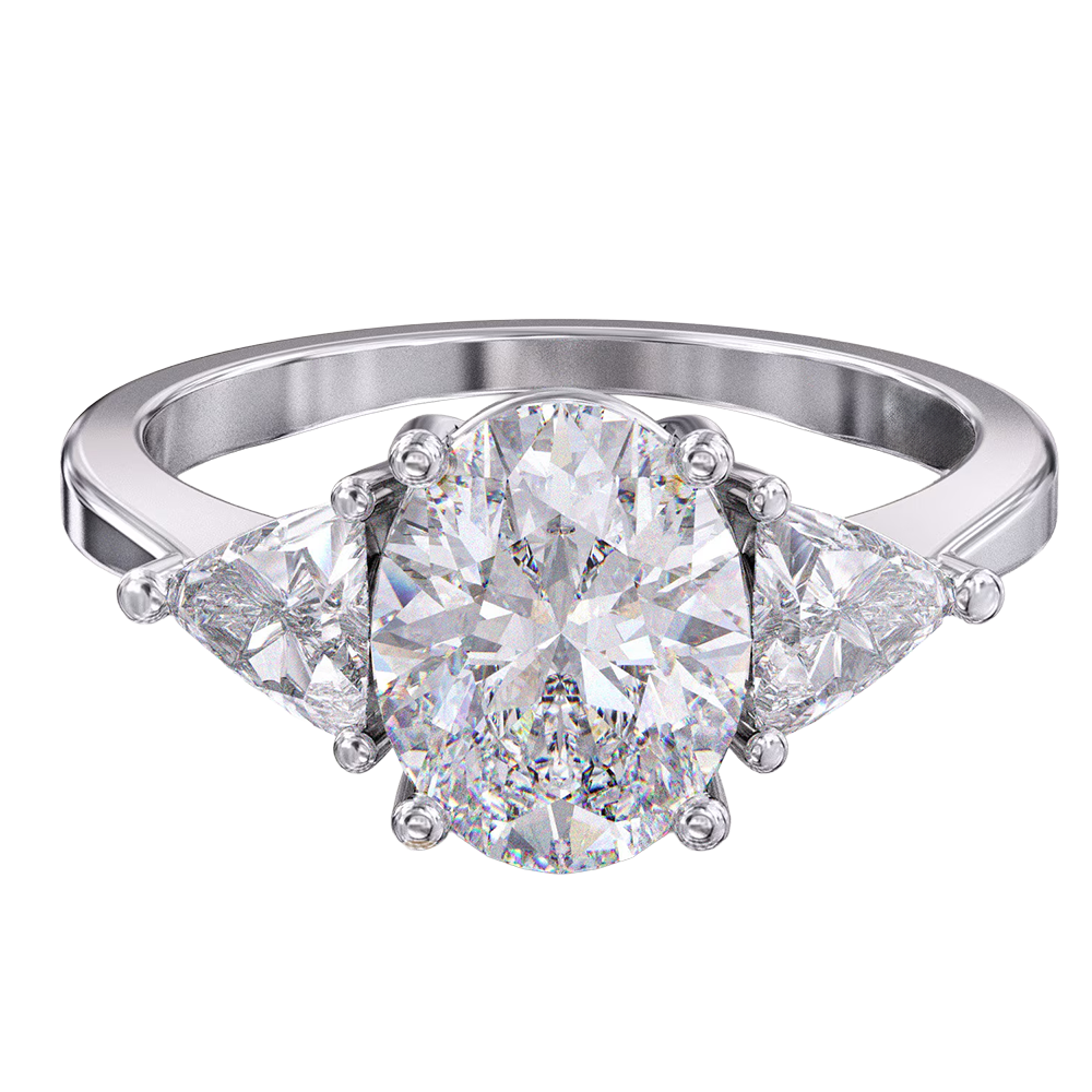 Big Oval Trillion Lab Grown Diamonds Ring White Gold Jewelry Three Stone