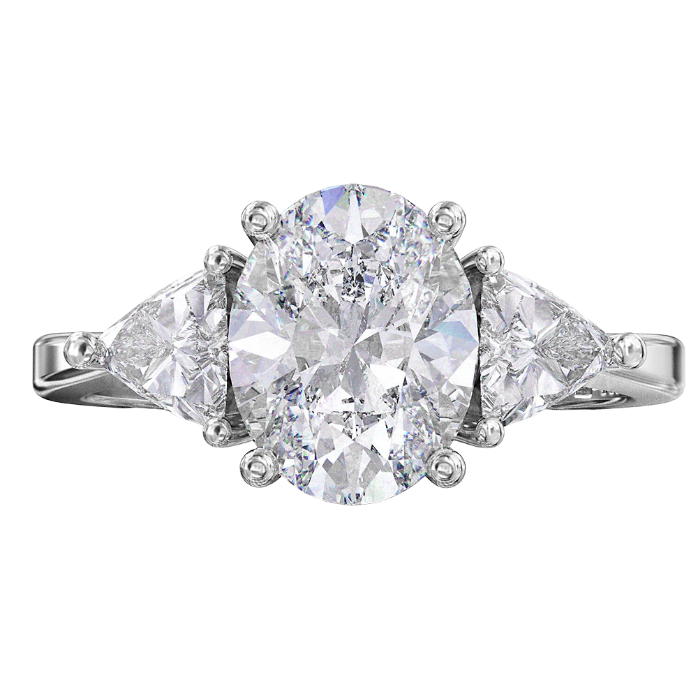 Big Oval Trillion Lab Grown Diamonds Ring White Gold Jewelry Three Stone