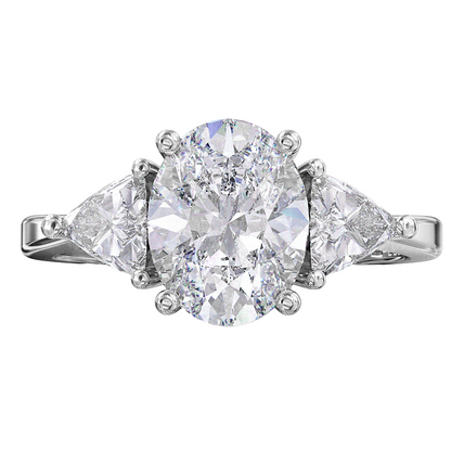 Big Oval Trillion Lab Grown Diamonds Ring White Gold Jewelry Three Stone