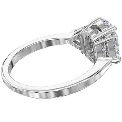 Big Oval Trillion Lab Grown Diamonds Ring White Gold Jewelry Three Stone