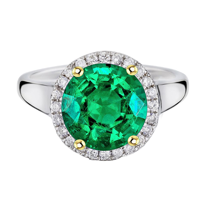 Big Round Gemstone Halo Ring Green Emerald Wedding Jewelry