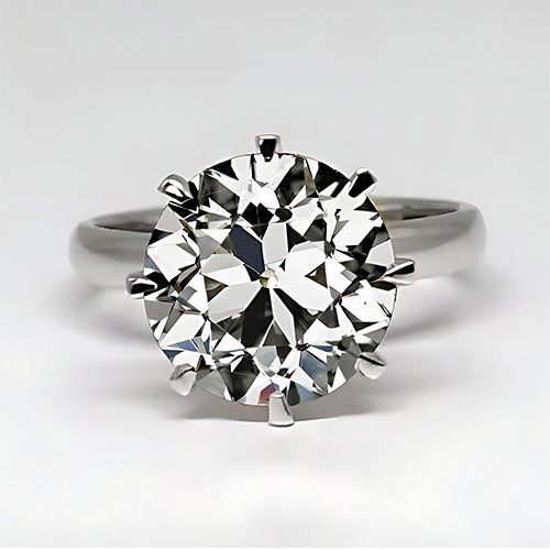 Big Round Old Mine Cut Lab Grown Diamond Engagement Ring 8 Carats White Gold