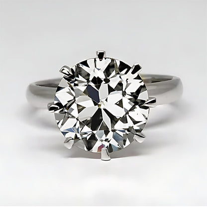 Big Round Old Mine Cut Lab Grown Diamond Engagement Ring 8 Carats White Gold