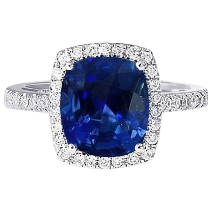 Natural Real ( Not Lab Grown )  Biggest Cushion Sapphire Halo Ring Sri Lanka