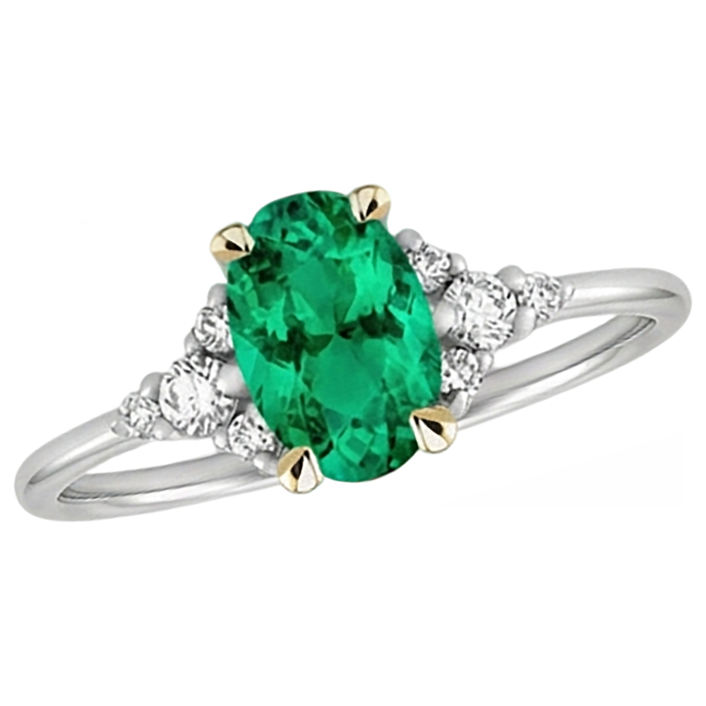 Natural Real ( Not Lab Grown ) Birthstone Green Emerald GIA And Diamond Ring