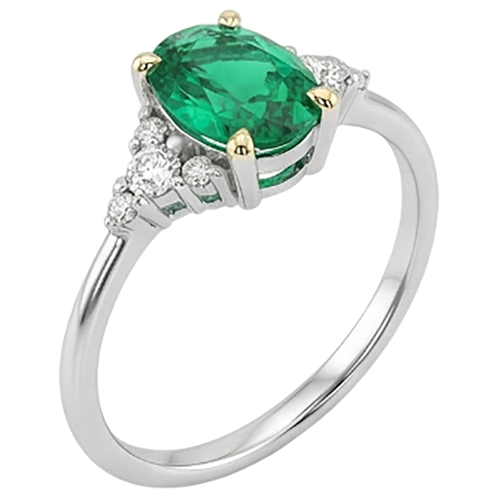 Natural Real ( Not Lab Grown ) Birthstone Green Emerald GIA And Diamond Ring
