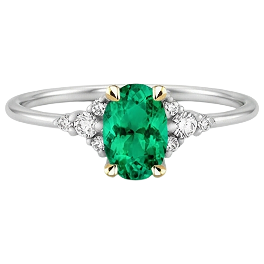 Natural Real ( Not Lab Grown ) Birthstone Green Emerald GIA And Diamond Ring