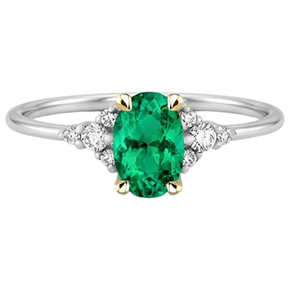Natural Real ( Not Lab Grown ) Birthstone Green Emerald GIA And Diamond Ring