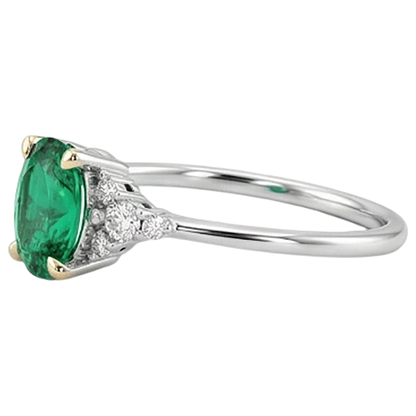 Natural Real ( Not Lab Grown ) Birthstone Green Emerald GIA And Diamond Ring