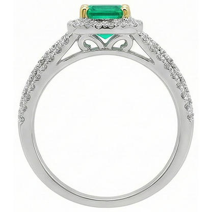 Natural Real ( Not Lab Grown ) Birthstone Halo Green Emerald GIA Ring Trendy Ladies Jewelry
